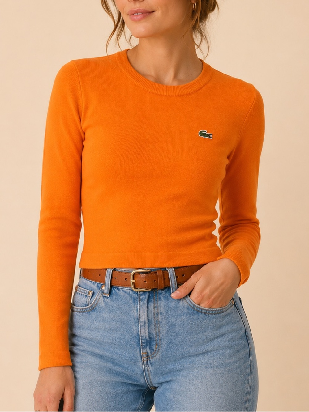 Vintage Collector Lacoste Made in France Orange Crewneck Knit Sweater XS-S FR 36